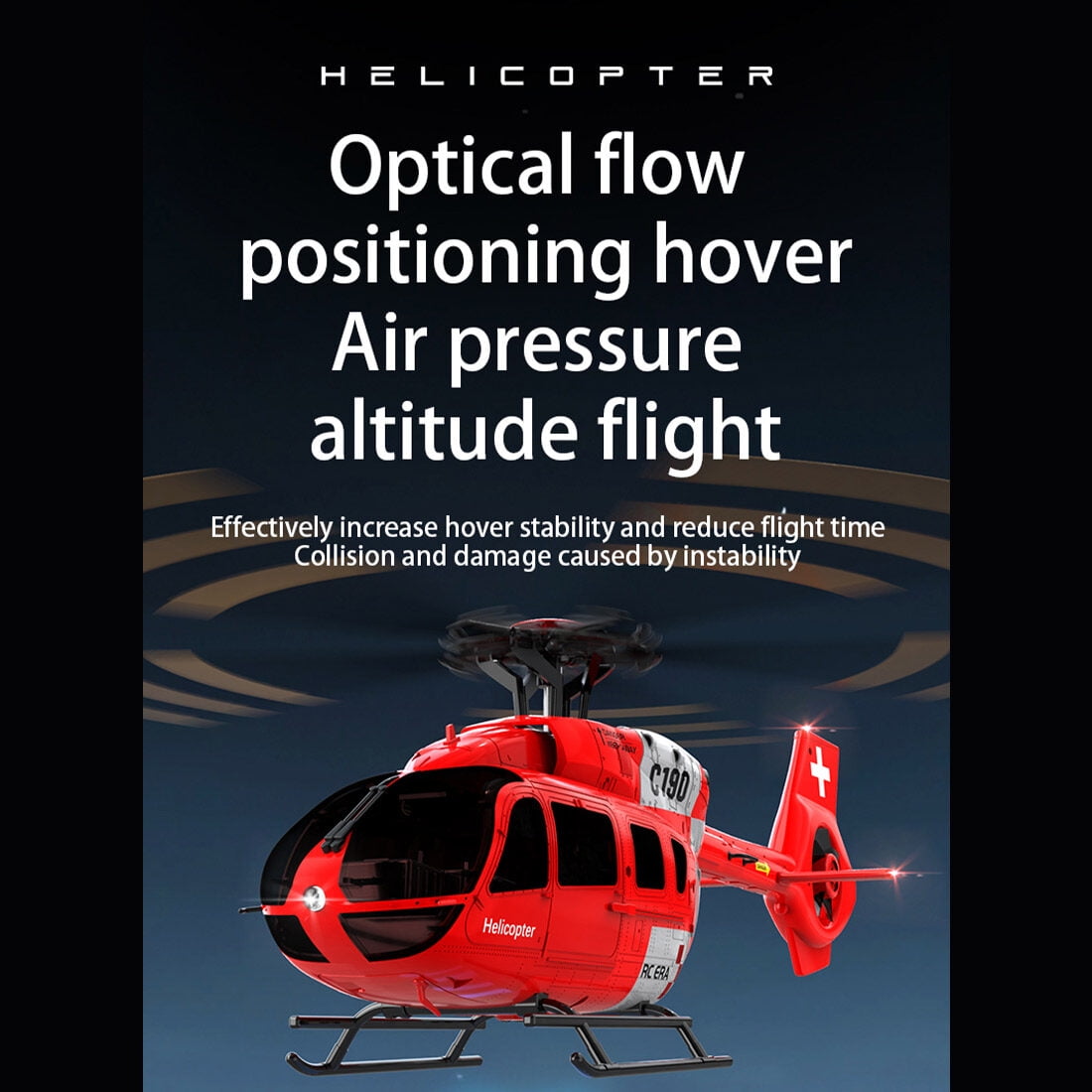 RC ERA C190 RC Helicopter with 6-Axis Gyro, 1/30 Scale H145 6CH Brushless Dual-Motor Remote Control Helicopter Model, RTF Single-Rotor Aircraft with Altitude Hold & Optical Flow