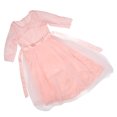 thumbnail image 3 of Vestido de actuación para niña, de encaje, de manga larga, estilo princesa, con lazo, color puro, rosa, 3 of 14