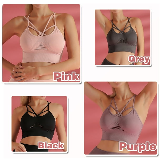 Sujetador deportivo para mujer Hollow Out Criss cross Strappy extraíble acolchado atlético