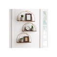 thumbnail image 4 of Elegant Wall Mounted Wood Shelves and Curved Metal Frame for Living Room -Decorative Hanging Storage Organizer for Wall Display and Books - Functional Shelf for Office - Set of 3, Brown & Gold, 4 of 13