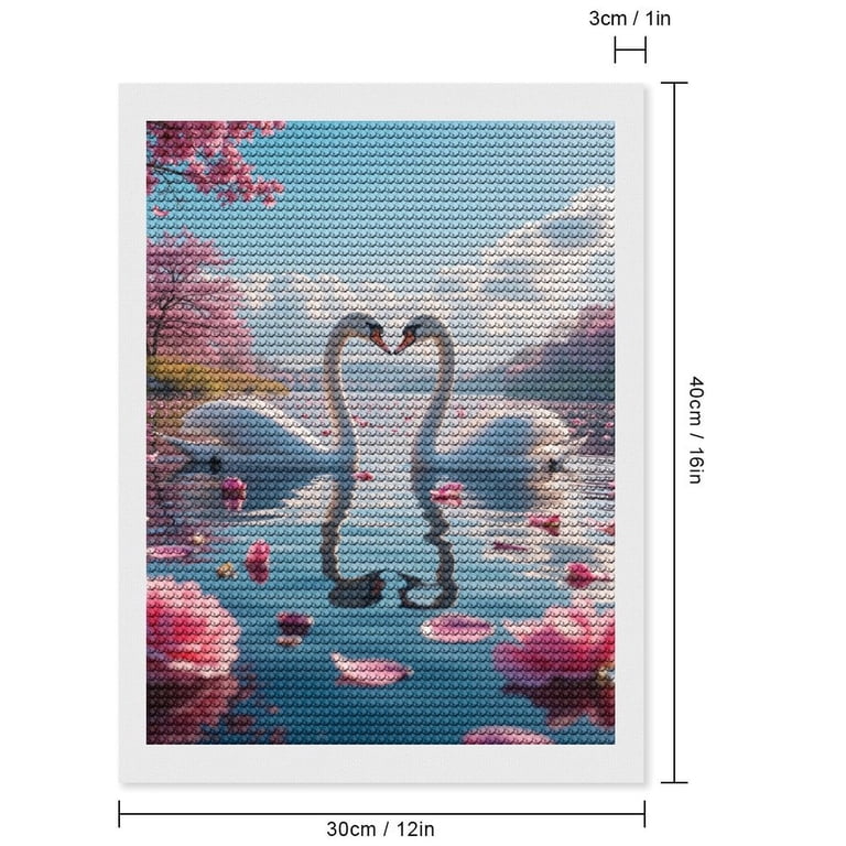 Diamond Art Kits for Adults, Swans Cherry Blossoms Lake Serenity