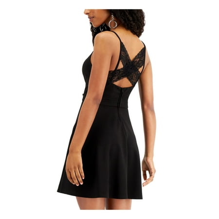 SPEECHLESS Womens Black Ruffled Lace Criss-cross Back Spaghetti Strap Sweetheart Neckline Mini Party Fit + Flare Dress 17