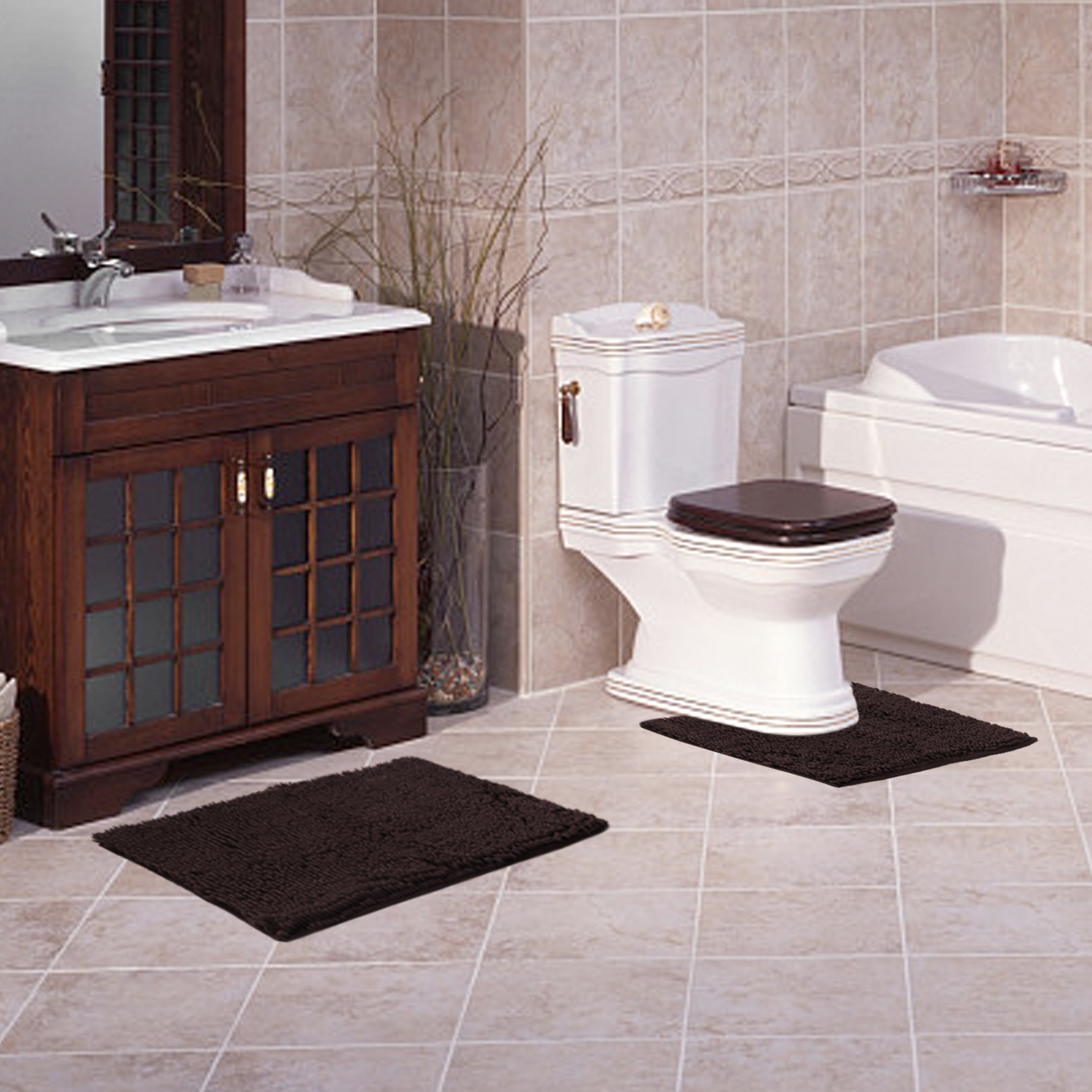 AOACreations Bathroom Rugs Luxury Ultra Soft Chenille Bath Mat 3 Piece Set, Dark Brown - image 4 of 7
