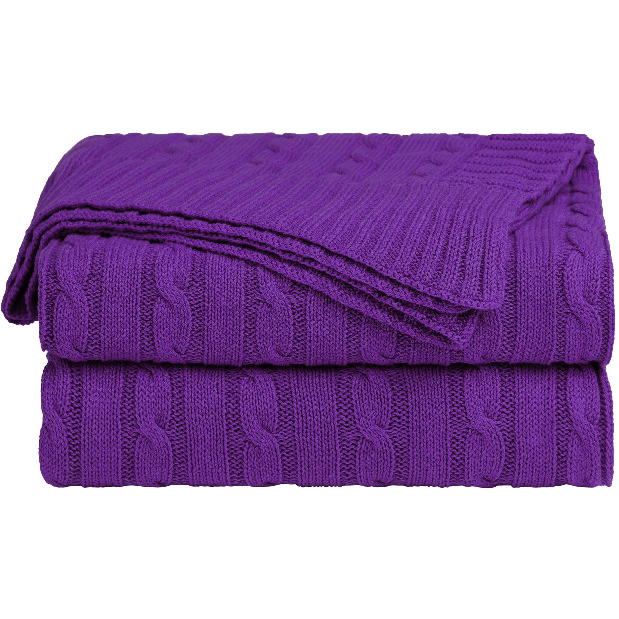Unique Bargains 100 Cotton Cable Knit Throw Bed Blanket Purple 51" x