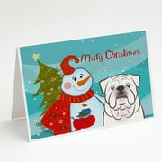 Caroline's Treasures Snowman with English Bulldog Christmas Greeting Cards with Envelopes, 5" x 7" (8 Count)