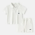 thumbnail image 2 of HOMADLES Toddler Boys Short Tee Lapel Solid Casual Stretch Elastic Shorts Summer Set White 8 T, 2 of 9