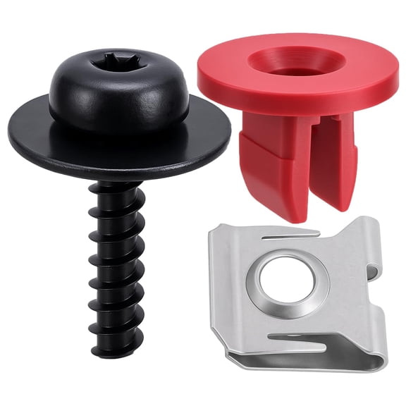20 Set (60 Pcs) Splash Shield Screw & U Nut Clip Kit – T30 Torx Bolt with Red Nylon Retainer & Stainless U Nut – Fits for Ford Escape, Focus, Fusion, Explorer, C-Max, MKC, Transit Connect