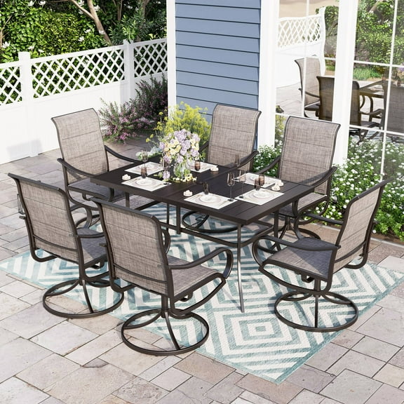 Sophia & William 7 Pieces Metal Patio Dining Set Swivel Padded Chairs and Table Set