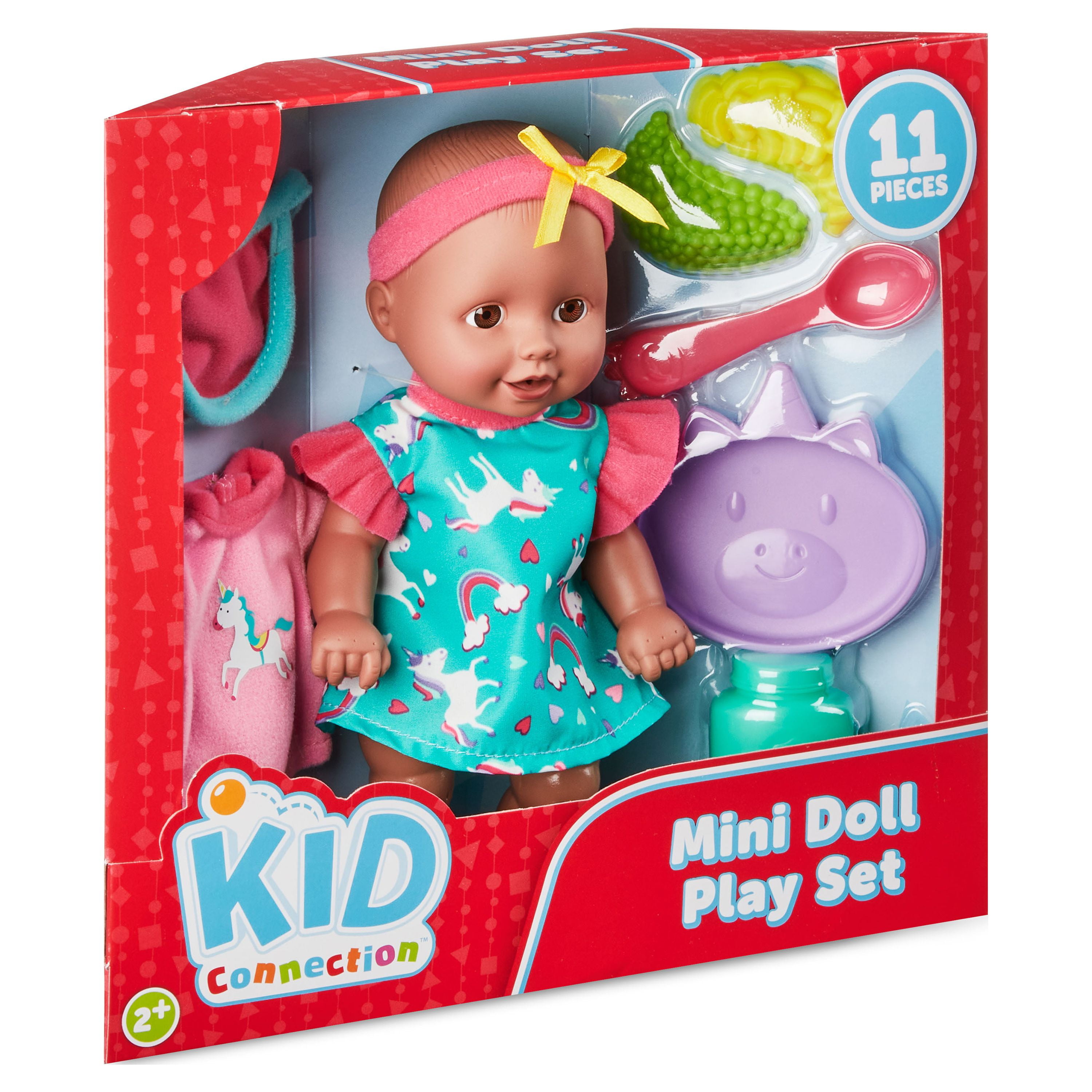 Kid Connection Mini Doll Play Set, Brown Eyes, Dark Skin Tone