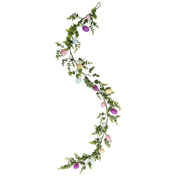 Guirnalda de Pascua con huevos de Pascua coloridos, guirnalda de hojas de eucalipto de primavera, guirnalda de Pascua, guirnalda de enredaderas para decoración de temporada de primavera de Pascua.