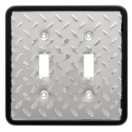 Liberty Hardware 126370 Diamond Plate Double Switch Wall Plate, Polished Chrome and Black