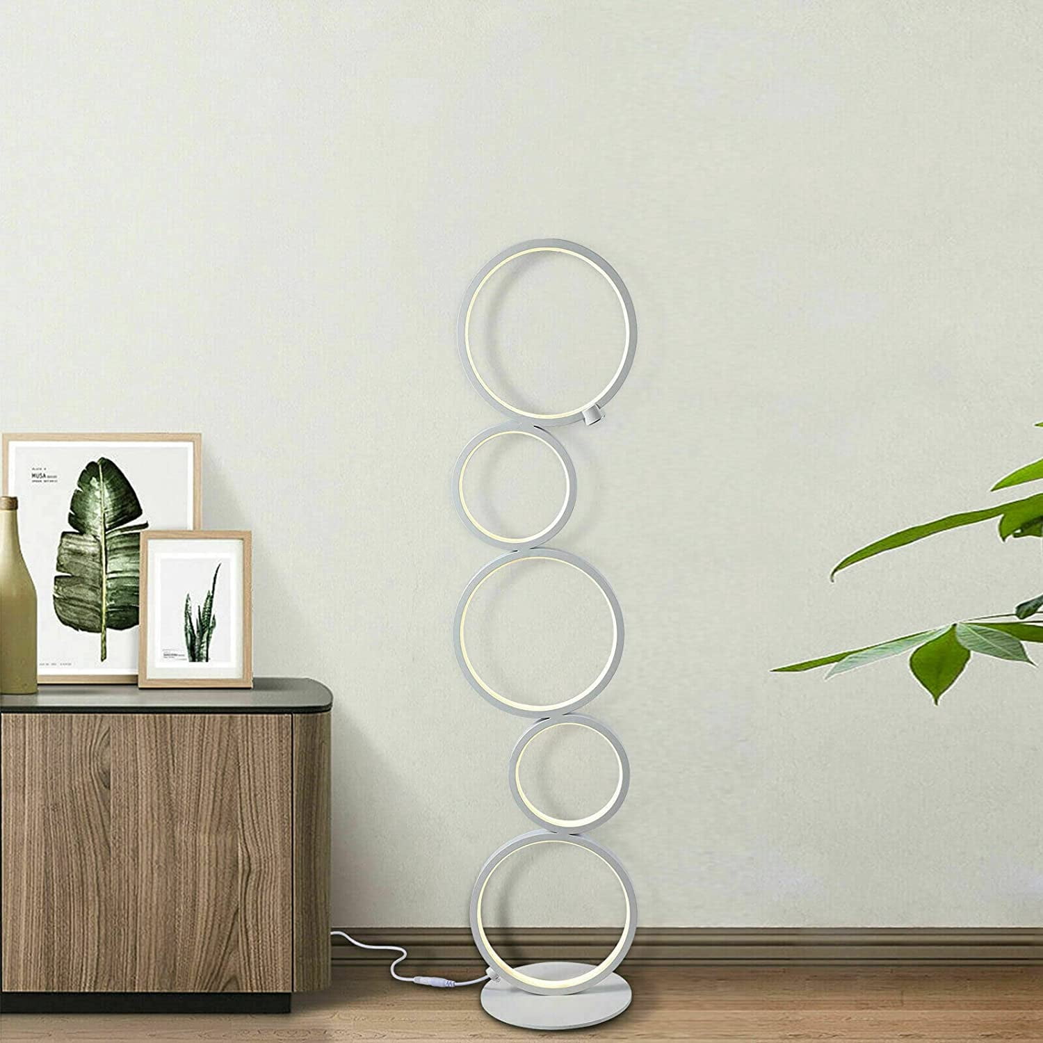 MONIPA 35.5 Inch Tall LED Floor Lamp Modern Ring Style for Bedroom Living Room Kids Room Study Room Standing, 3 Brightness Levels Dimable with Touch Switch, 3000K Warm White