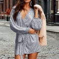 thumbnail image 5 of BLTIBY Womens Glitter Dress Wrap V Neck Long Sleeve Swing Club Cocktail Mini Dresses Sequin Sparkle Dress Christmas Dress Gray M, 5 of 8