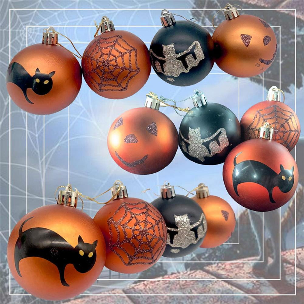 2.36 Inch Halloween Pumpkin Bat Spider Web Black Cat Printed Plastic Balls Tree Decorations for Halloween Ornaments and Halloween Party Decoration Chris.W 12PCS Halloween Hanging Ball Ornaments 