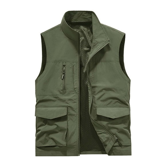 Yaoyar Men's Casual Lightweight Outdoor Work Multi Pockets Loose Mountaineering Tooling Outdoor Jackets Thin Sports Quick-drying Loose Vest Army Green 3XL
