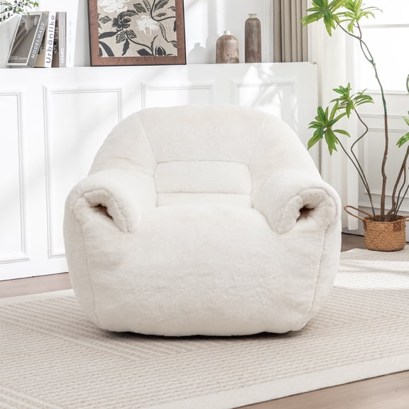 Lazy Sofa Chairs, Bean Bag Chair, Comfy Bean Bag Sofa with Back Support, Faux Fur Bean Bag Chair for Adults and Kids, Stuffed Floor Sofa for Living Room, Bedroom, Apartment, White, Bean Bag Chairs