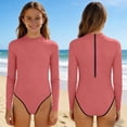 thumbnail image 2 of Swimsuit for Girls, Long Sleeve One Piece Rashguard, Solid Color Beach Vacation Swimsuit for Kids 2-13 Years, 2 of 7