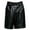 Black, variant on zeranth Men Summer Shorts Elastic Drawstring Waist Faux Leather Shorts Pockets Solid Color Wide Leg Shorts Streetwear