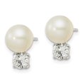 thumbnail image 2 of Finest Gold Sterling Silver CZ & 7-8 mm Imitation Shell Pearl Post Earrings, 2 of 3