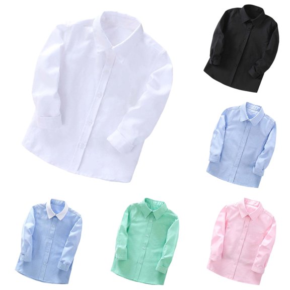 WhouRiu Boys Solid Color Formal Shirts Classic Long Sleeve Button Down Shirts Kids Fashion Comfortable Stage Performance Tops,11-12 Years
