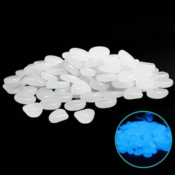 Muzero Glow in The Dark Rocks - 100pcs White Glowing Pebbles Luminous Stone for Fish Tank, Garden Yard, Path Patio Aquariums Rocks Decorations Powered by Light or Solar