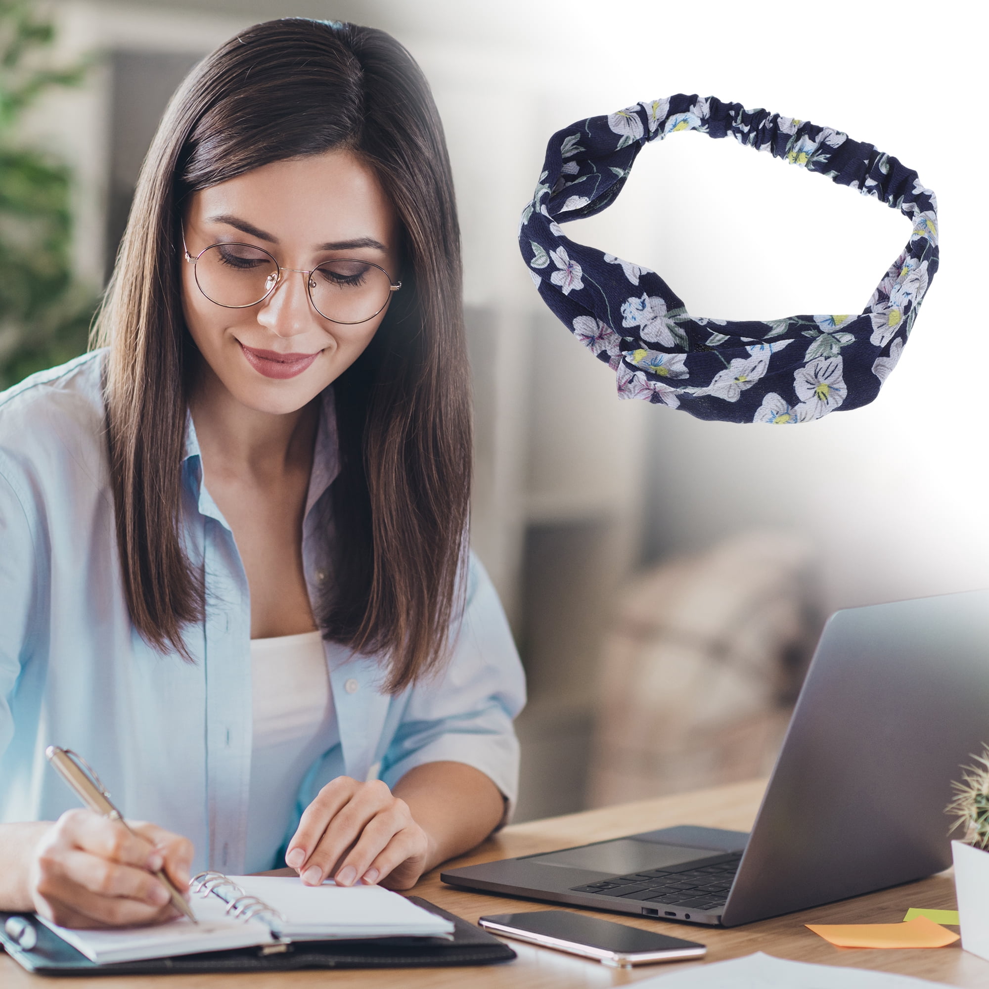 Unique Bargains Fashion Phalaenopsis Pattern Elastic Hairband 1 Pc Navy Blue