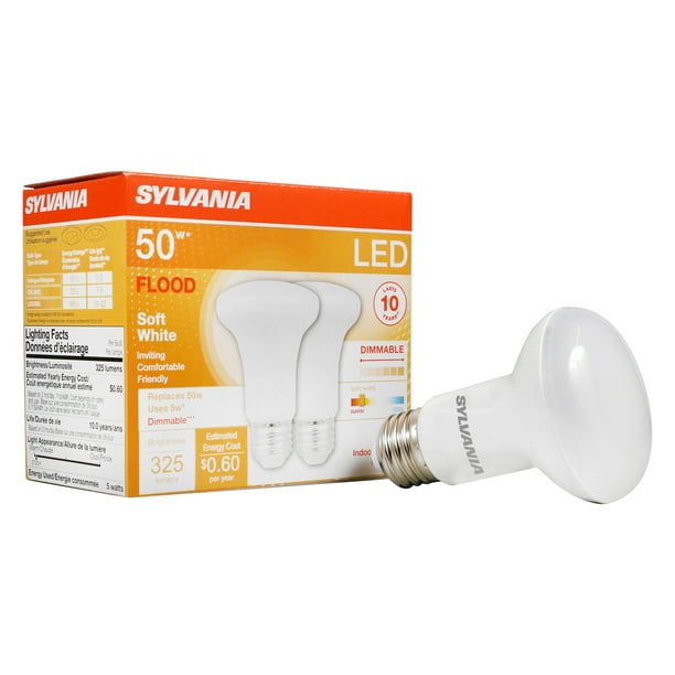 prisa desbloquear adyacente SYLVANIA LED Flood Light Bulb, R20, 5W, Dimmable, 2700K, Soft White, 2 Pack  - Walmart.com