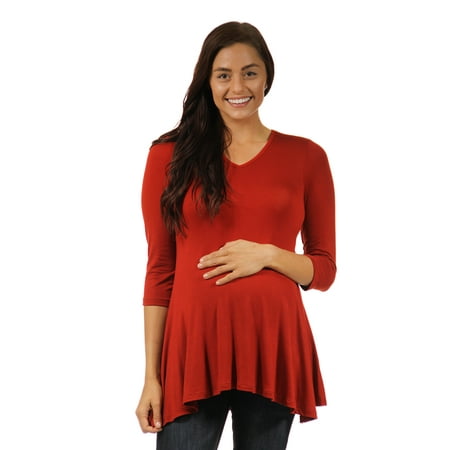 24seven Comfort Apparel Chic Long Sleeve V-Neck Maternity Tunic Top