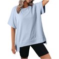 thumbnail image 1 of T-Shirts à Col Rond Amples pour Femmes, Chandails Décontractés pour le Ventre, Tenue Tendance, Vêtements; T-Shirts Surdimensionnés pour Femmes, Col Rond, Manches Courtes, Hauts d'Été Décontractés, Légers, Amples, Blouse Asymétrique, 1 of 8
