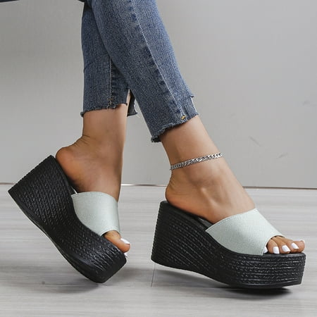 

Cathalem Walk Diary Slippers for Women Fashion Summer Women Sandals Wedge Heel Thick Sole Flip Flops Slippers for Women Fuzzy Green 6.5