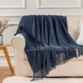 thumbnail image 1 of Knit Diamond Pattern Decorative Throw Blanket for Couch Chair Sofa Home Decor (Navy, 50"x60"), 1 of 5