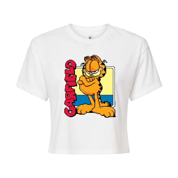 Garfield - Pixel Square - Juniors Cropped Cotton Blend T-Shirt