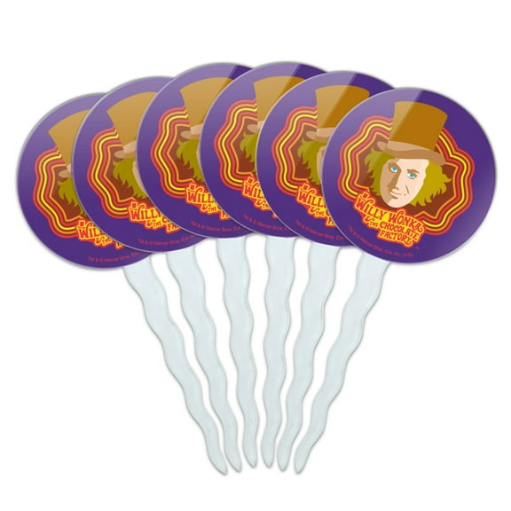 Willy Wonka and the Chocolate Factory Willy Wonka Cupcake Picks Toppers Decoration Set of 6