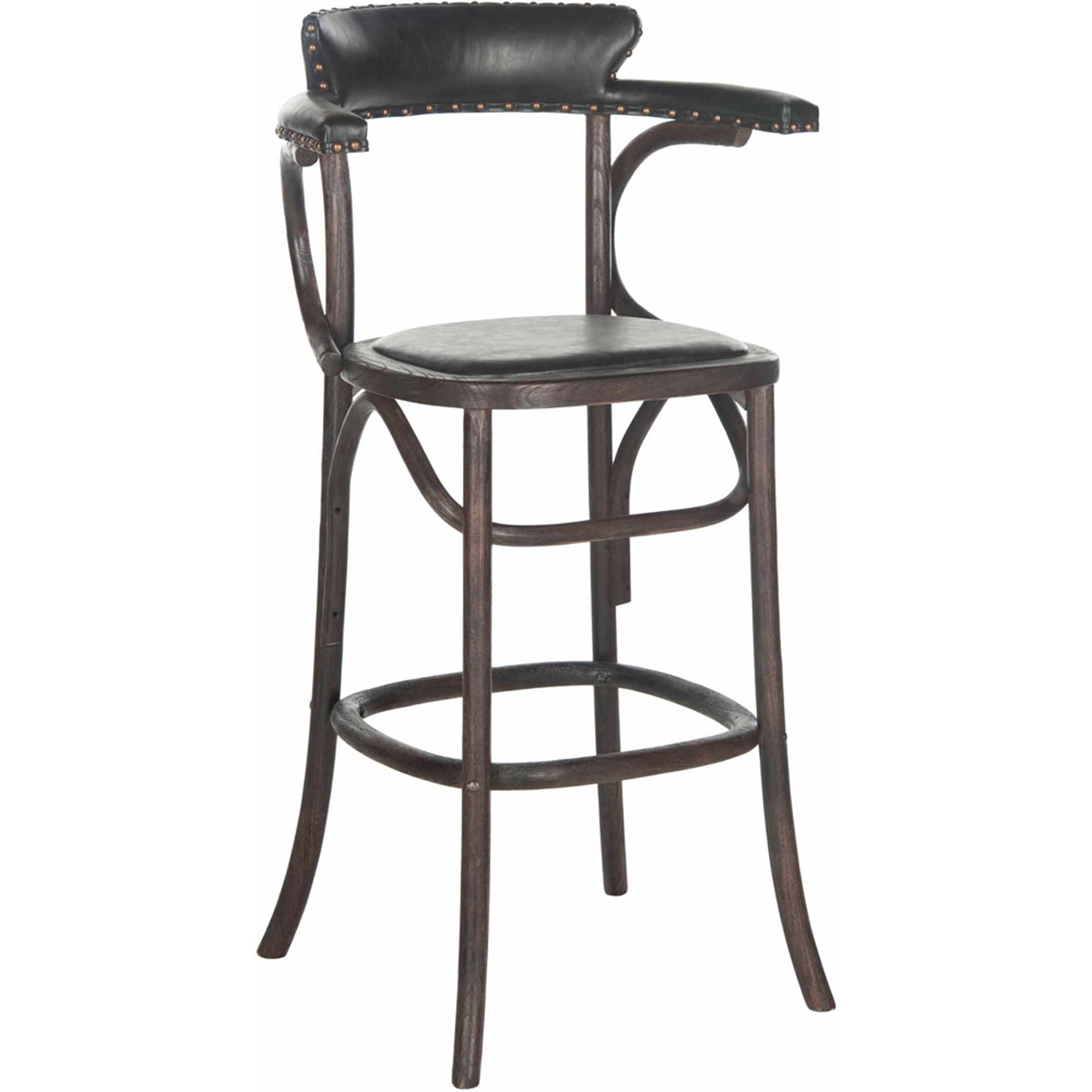 SAFAVIEH Kenny Rustic Bar Stool w/ Brass Nail Heads, Antique Black