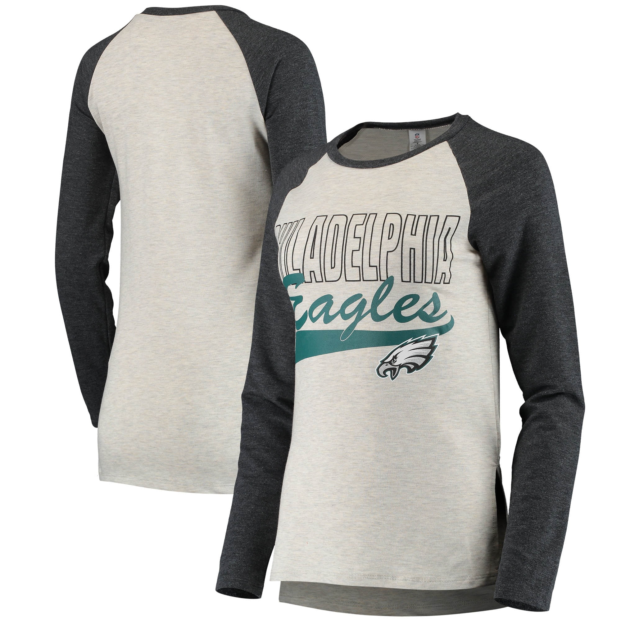 Women's Cream Philadelphia Eagles Layline Raglan Long Sleeve TShirt