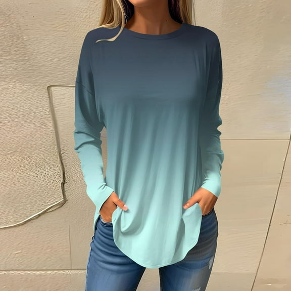 2025 ,Womens Tunic Tops Fall 2025 Long Sleeve Crew Neck Cute Pullover Loose Fit Tee Shirts Lightweight Casual Blouses
