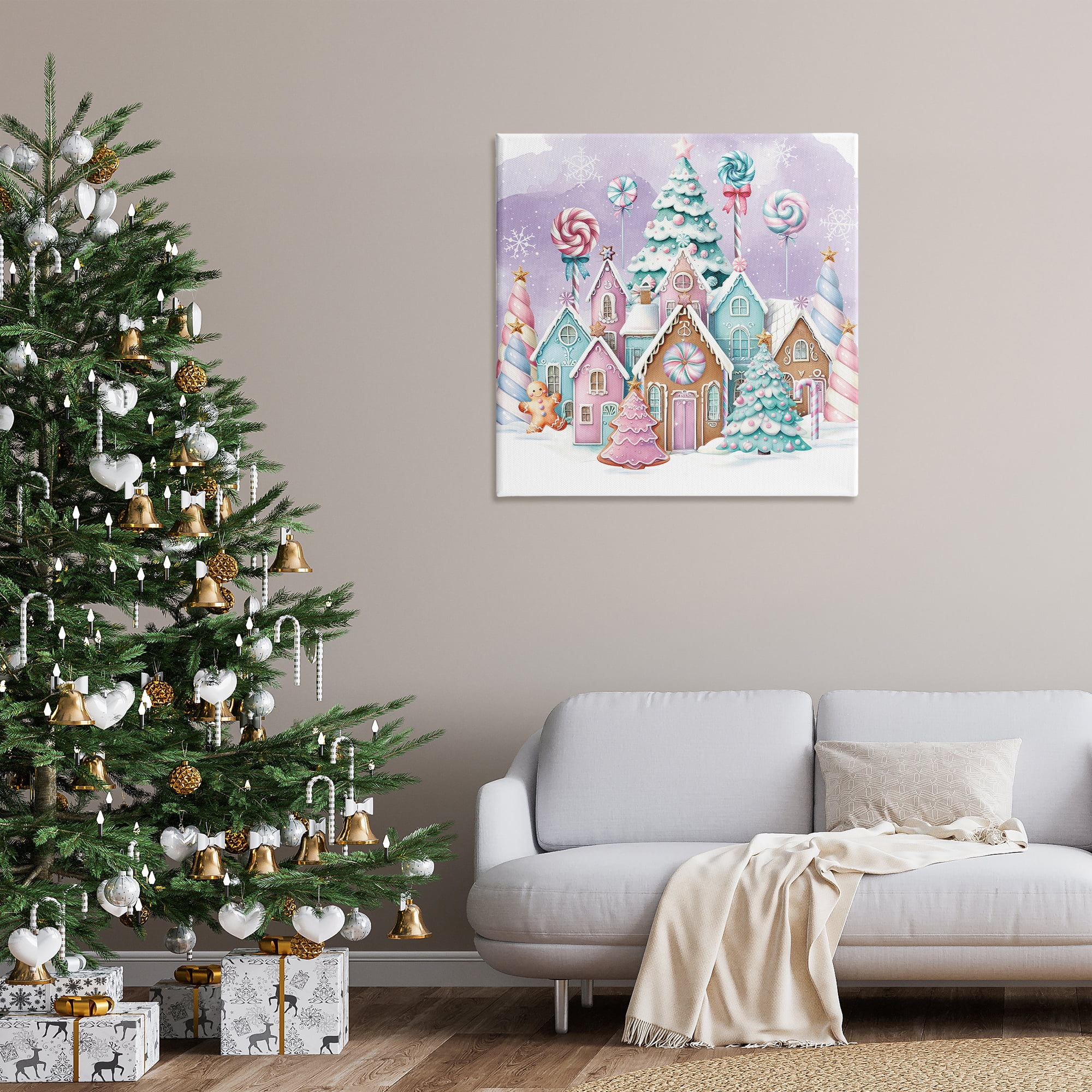 Stupell Industries Gingerbread Candy Town Holiday Painting Gallery Wrapped Canvas Art Prints Wall Art, 36 x 36