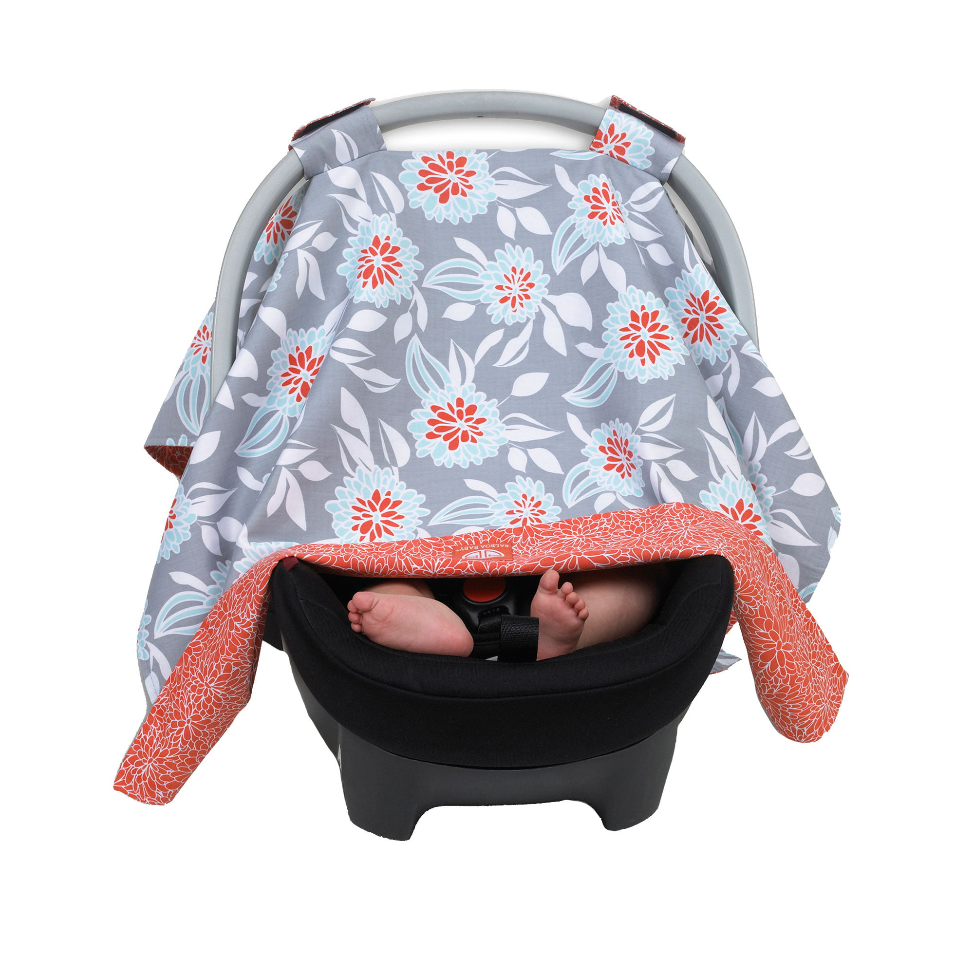 Salmon green and grey floral girls car seat canopy