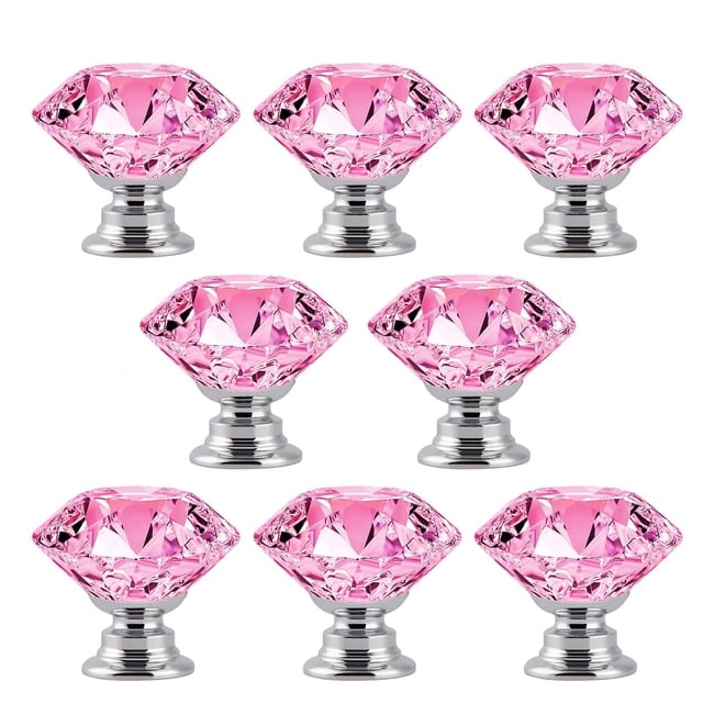 Pomos de armario MDPLY, diamante de cristal rosa, 30 mm, paquete de 8