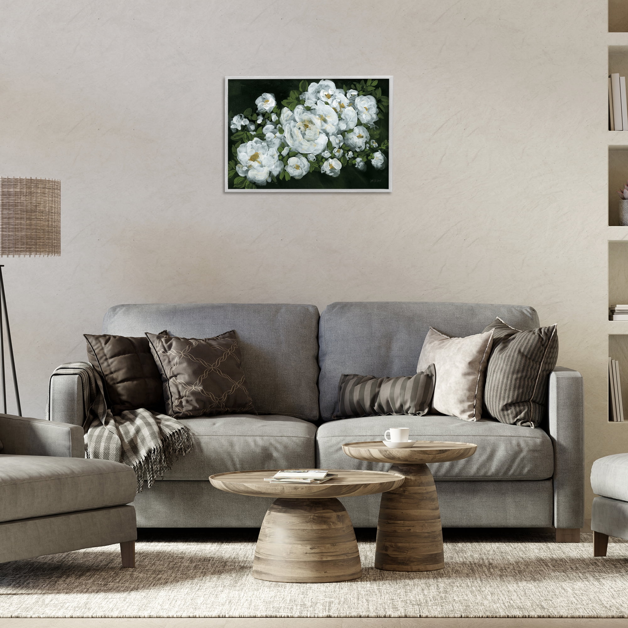 Stupell Industries Midnight Blooming Roses Botanical & Floral Painting Gray Framed Art Print Wall Art, 24 x 16