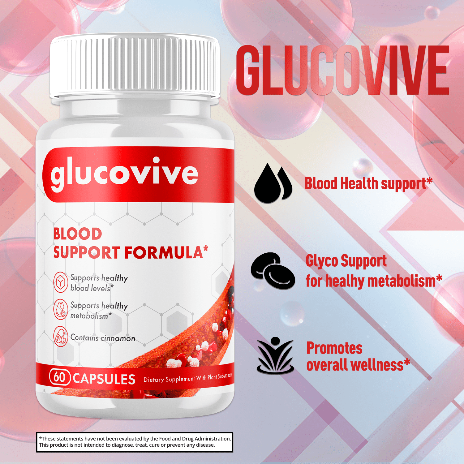 Glucovive Blood Balance Support Pills Advanced Formula Vitamin Supplement Gluco Vive 180 Capsules