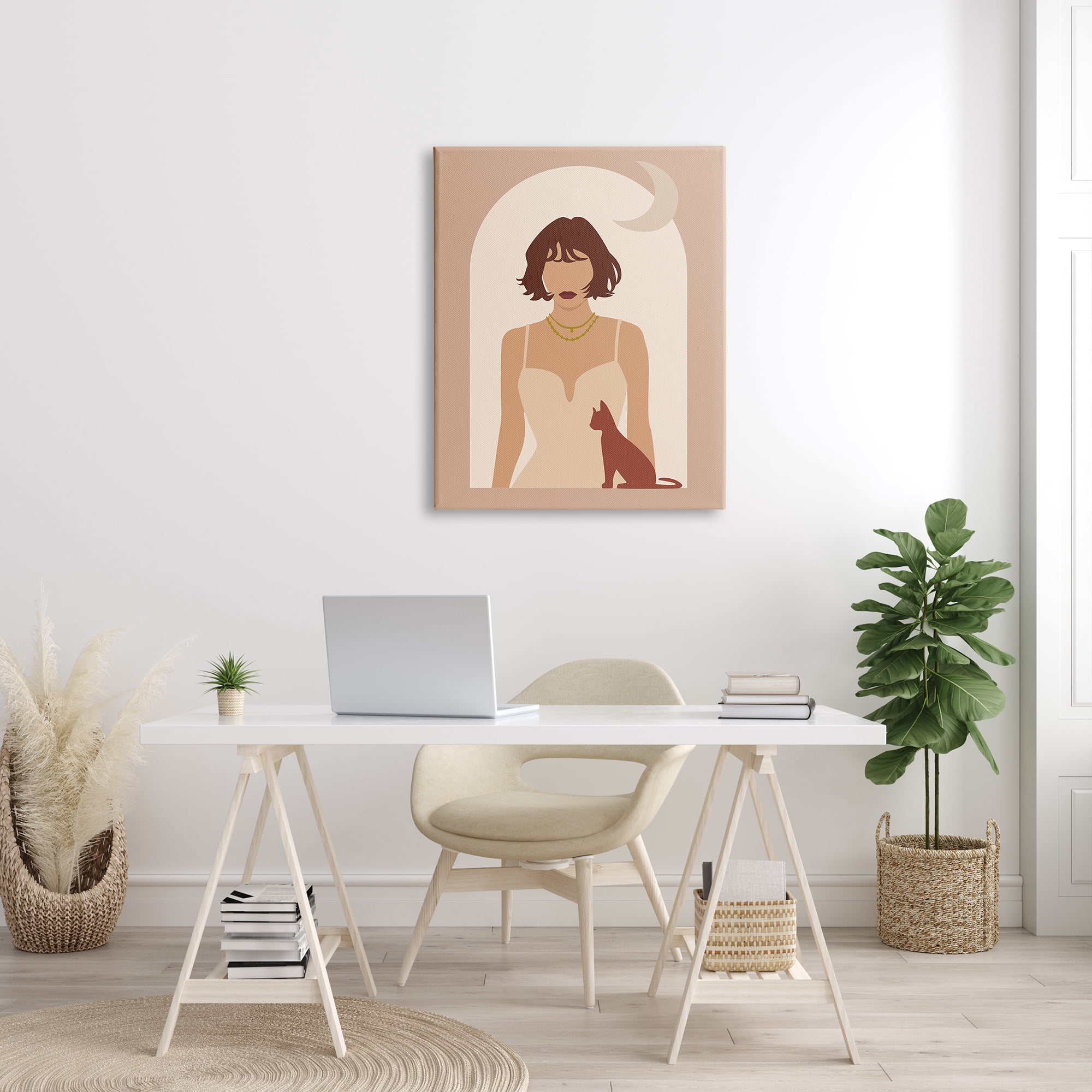 Stupell Industries Woman & Cat Arch Shape Cutout Moon Motif Graphic Art Gallery Wrapped Canvas Print Wall Art, Design by Birch&Ink