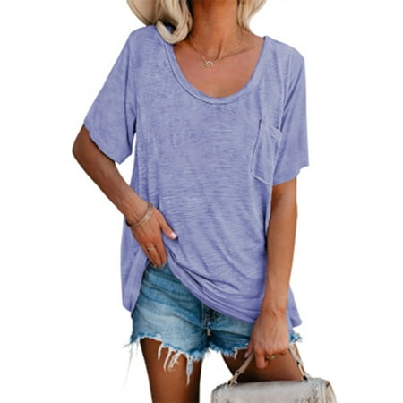 

Women s Corset T-shirt Short Sleeve Round Neck Shirt Summer Top With Pocket