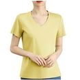 thumbnail image 1 of Timegard Summer Tops for Women V Neck Short Sleeve Comfy Solid Color Casual Loose Workout Tee Shirts, 1 of 4
