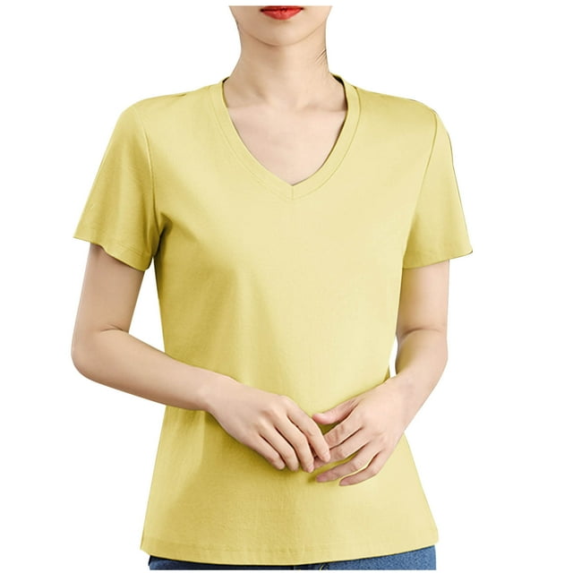 Timegard Summer Tops for Women V Neck Short Sleeve Comfy Solid Color Casual Loose Workout Tee Shirts
