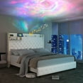 thumbnail image 1 of SIBEDS Full LED Bed Frame with 52" Crystal Button Tufted Upholstered Headboard, Galaxy Projector & Charging Station, No Box Spring Needed, Velvet Cream, 1 of 8