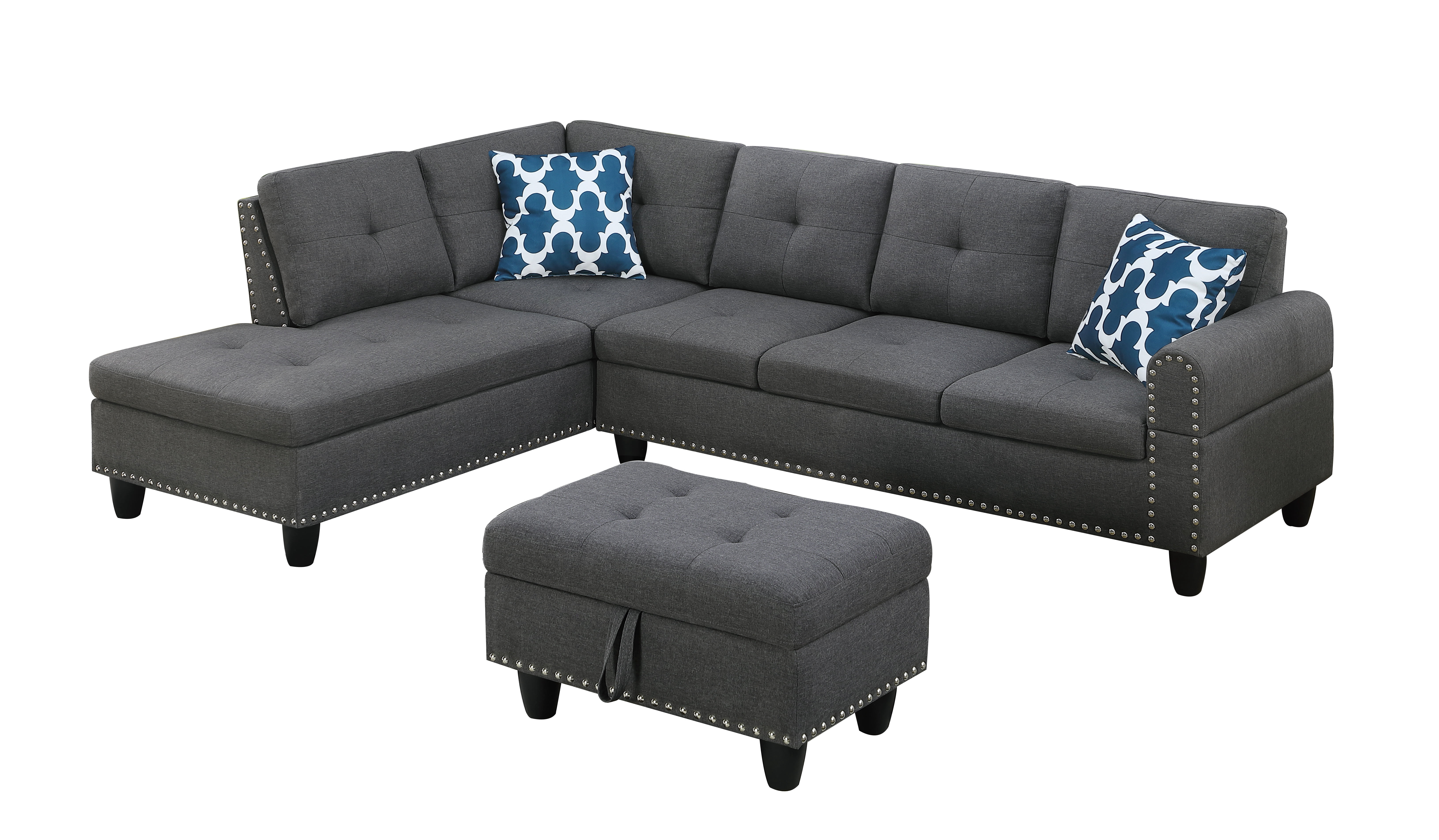 Leumius 98" L Shaped Sectional Couch,Modern Oversized Modular Sofa Couch with Storage Ottoman & Deep Seat,Sectional Couches for Living Room,Office,Dark Gray