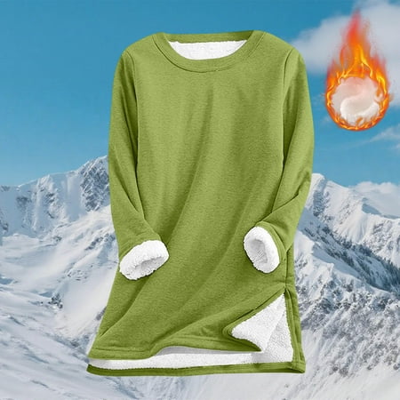 BXINGOHAI Womens Winter Soft Sherpa Fleece Lined Pullover Crewneck Solid Color Sweatshirt Green S