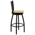 thumbnail image 6 of Flash Furniture 2 Pack HERCULES Series Black Ladder Back Swivel Metal Barstool - Natural Wood Seat, 6 of 8