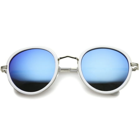 sunglassLA - Classic Dapper Side Cover Colored Mirror Lens Round Sunglasses - 52mm
